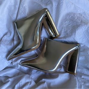 Silver Metallic Alien High Heel Pointed Toe Slip-On Mules Cosplay Sexy Costume